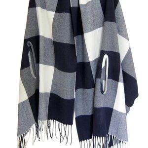 J Crew H2857 NWT 71" x 29" Oversized Navy/Ivory Plaid Cape Scarf w/Arm Holes